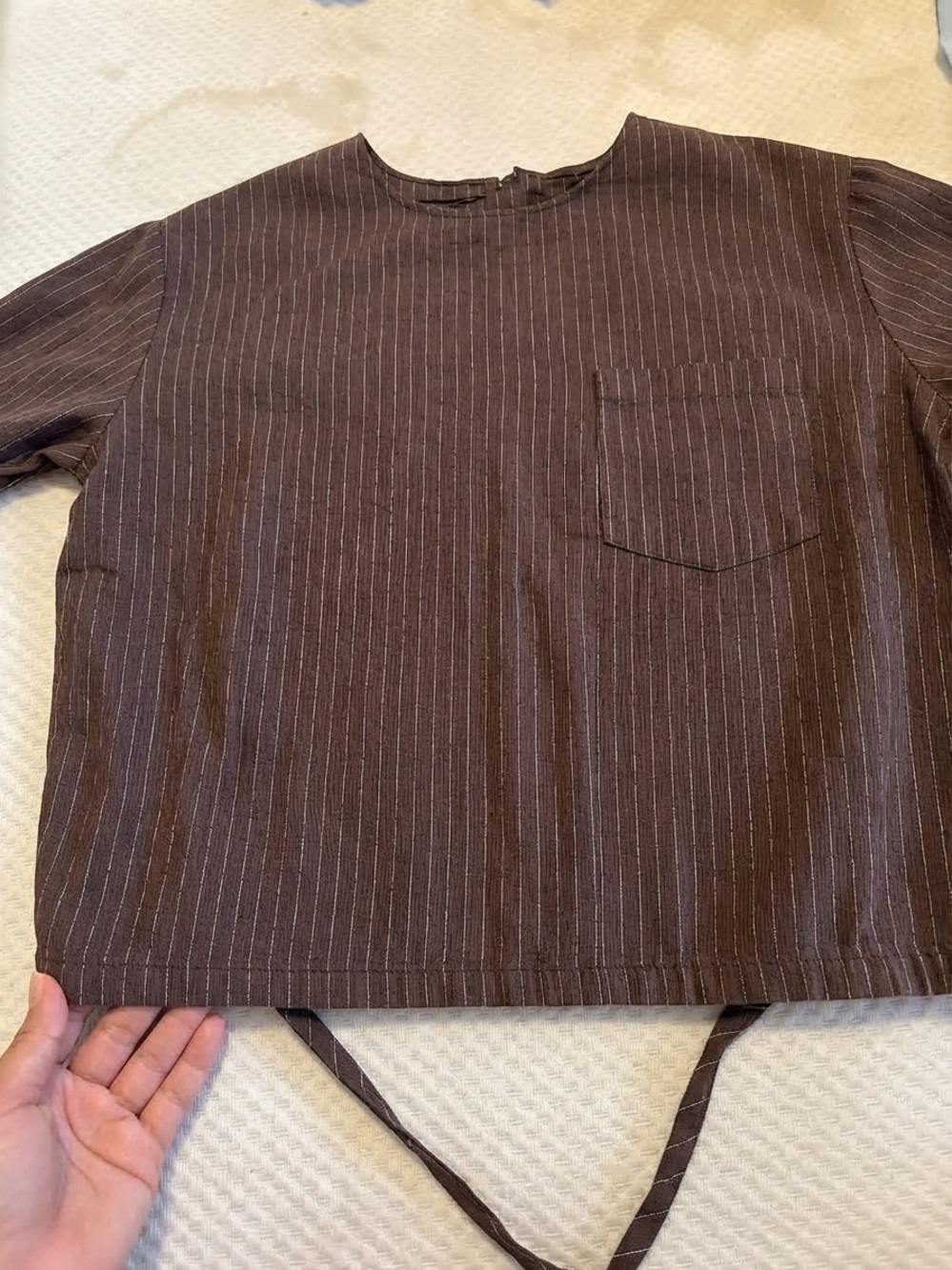 Zara Brown Pinstripe Tie-Hem Crop Top